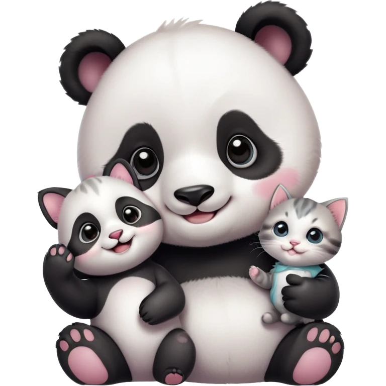 A cute baby panda taking a selfie with a small kitten, both smiling and looking at the camera, cartoon style, pastel colors, soft background, ultra cute, kawaii style, detailed, high resolution
 emoji