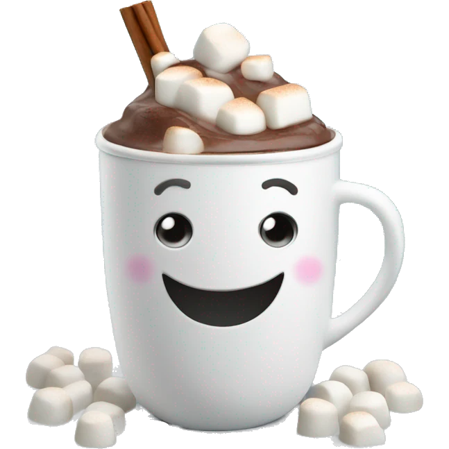 hot chocolate in a snowman cup with marshmallows and steam emoji