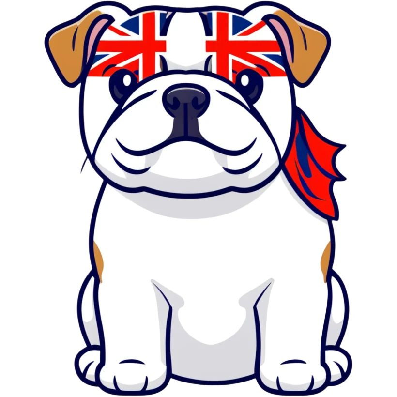 A cute cartoon English bulldog with small English flag emoji