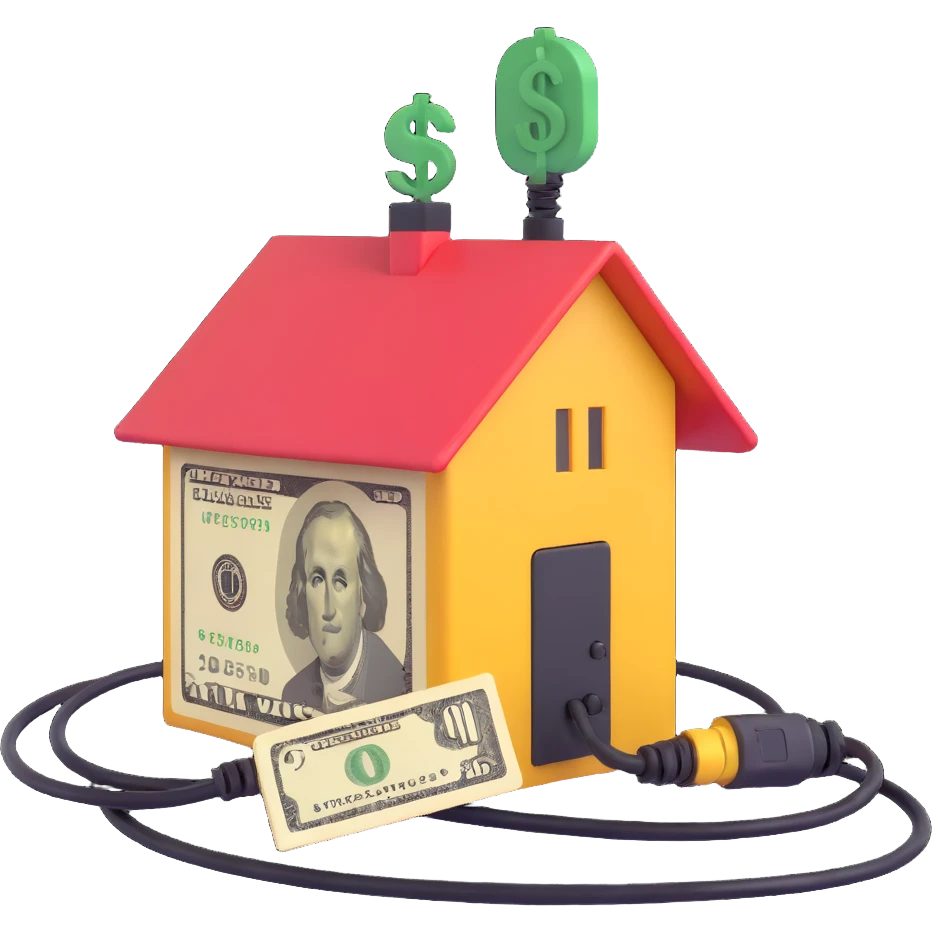 extension cable with a money sign and a house together, compact style emoji