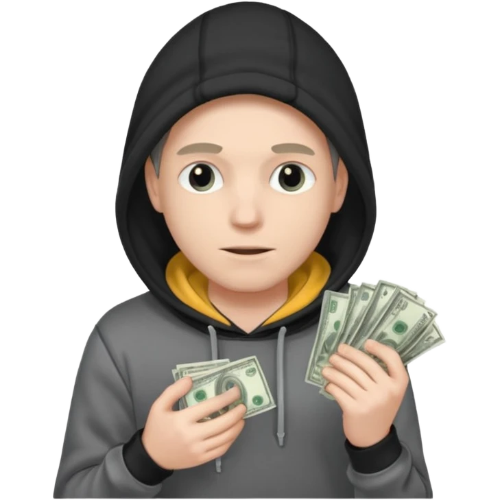 robber with a wad of money but he is white and in black/white-gray hoodiethis guy with money emoji