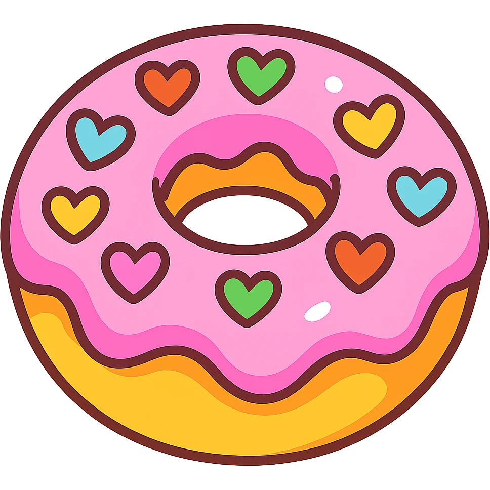 pastel donut decorated with hearts, fun style emoji