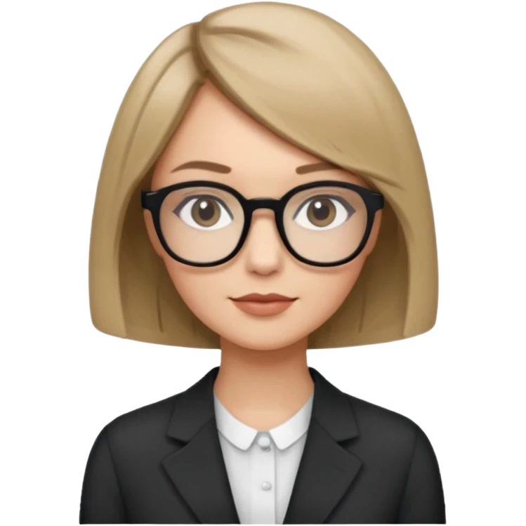 woman dark blonde petite bob haircut wears dark squarish glasses, classic clothes emoji
