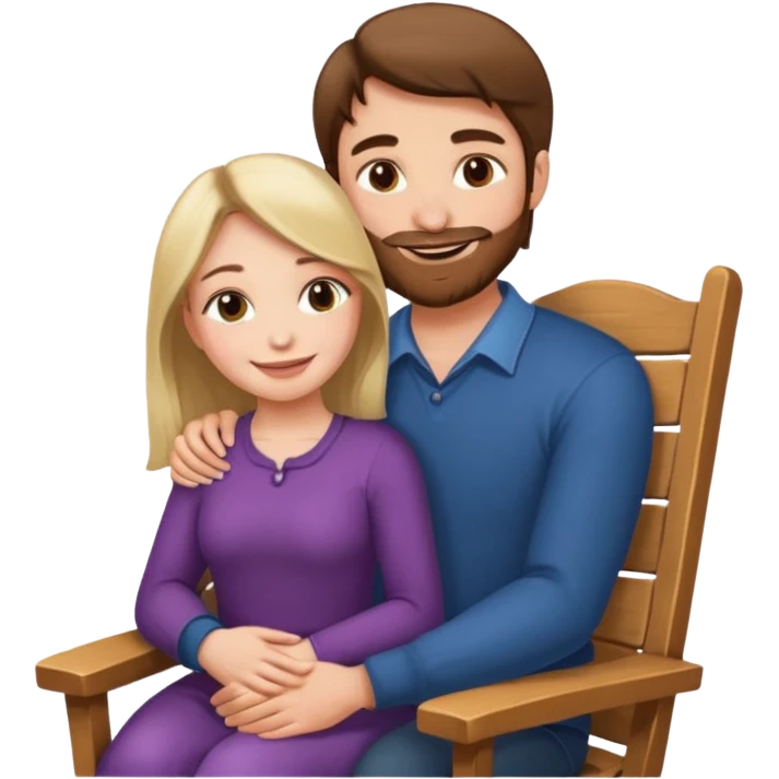 A woman sitting on a man's lap in a wooden chair face to face emoji