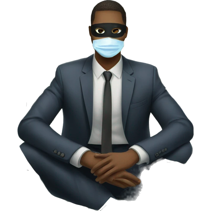  man sitting in a mask with a background of floating dollar bills emoji