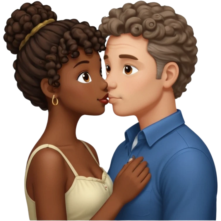 middle age white man kissing a cute dark skin girl curly bun emoji