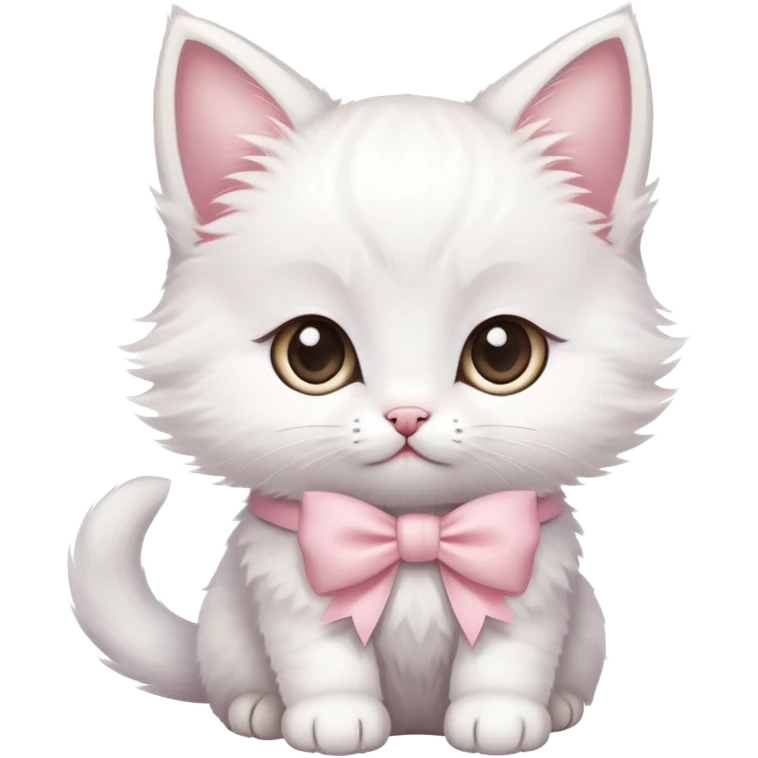 cute fluffy white kitten with a light pink bow emoji