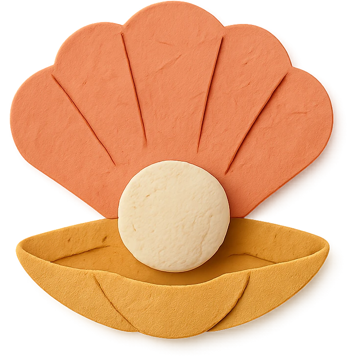 close-up of a clam holding a pearl, textured paper details, paper-craft style emoji
