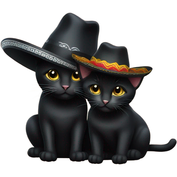 Small black cat and big black cat with sombrero hats emoji