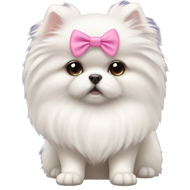 White pomerianian, pink bow emoji