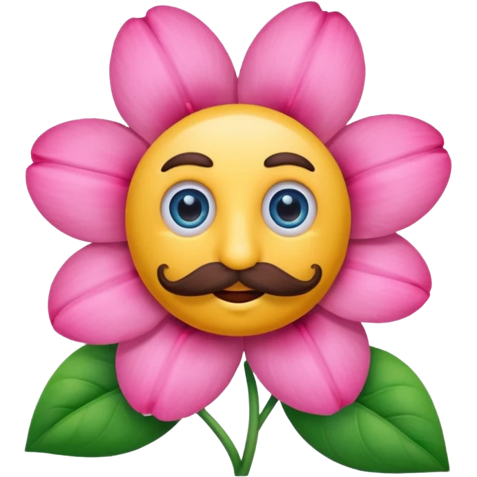 a flower that has eyes, pink, has mustache emoji