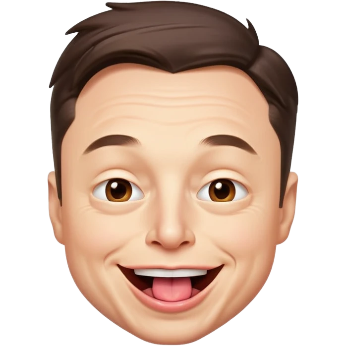 Elon Musk cartoon face, tongue out, exaggerated emoji