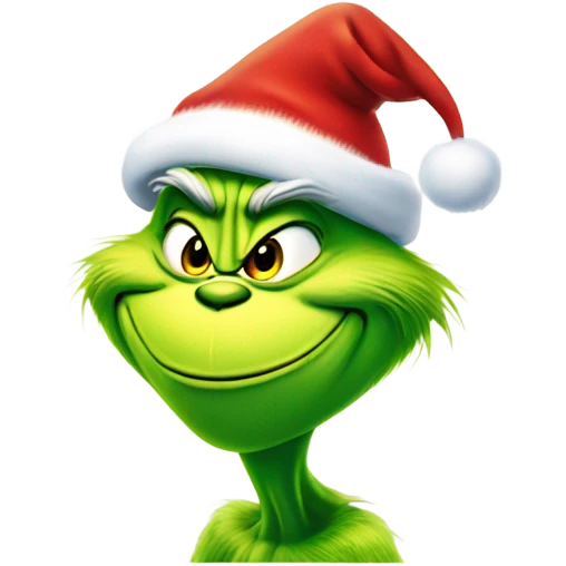 The grinch smiling and wearing a Santa hat emoji