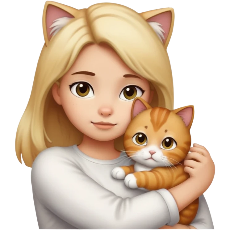 Girl with black gradient to blonde hair  petting her white Garfield cat and brown Garfield cat emoji