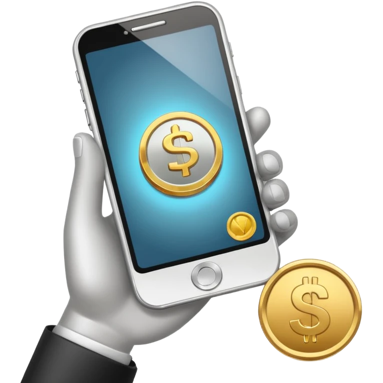 hand holding a phone showing a play icon and coin emoji
