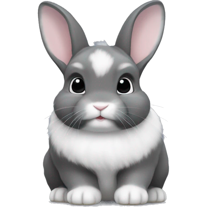 netherland dwarf bunny with slightly dark gray fur with white fur on the full underside, toes, and chin emoji