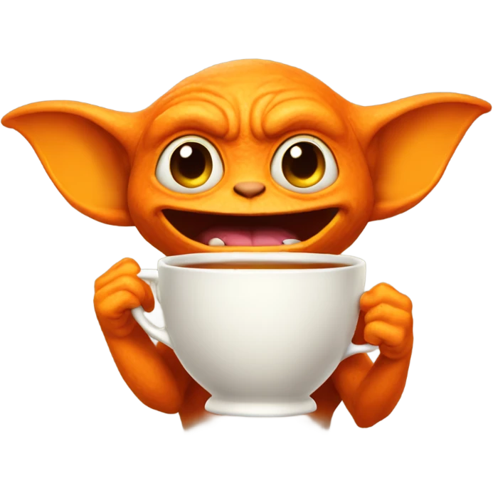Orange Gremlin holding a cup of tea  emoji
