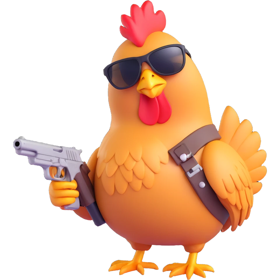 chicken with sunglasses holding a gun emoji