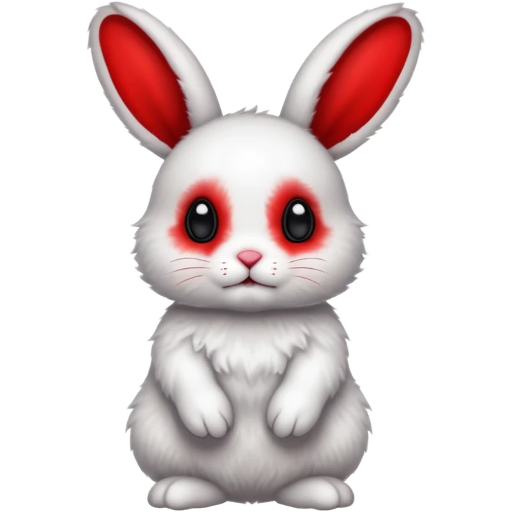 White Bunny, full body, with big black eyes and crimson-red splotch markings, red marking around 1 eye  emoji