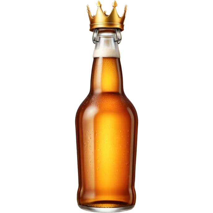 glass bottle of beer with warm amber hue visible through transparent glass, long neck, capped with metal crown, subtle condensation suggesting coldness, classic clean shape, no label or branding, soft lighting, subtle shadows, emoji scale emoji
