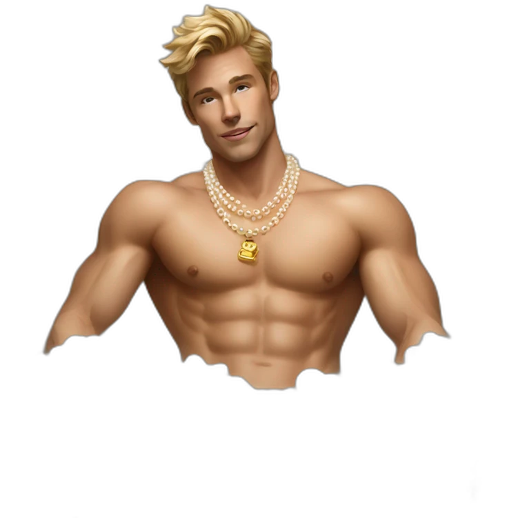 Posh-muscle-boy-pearl-necklace-in-golden-bathtub emoji