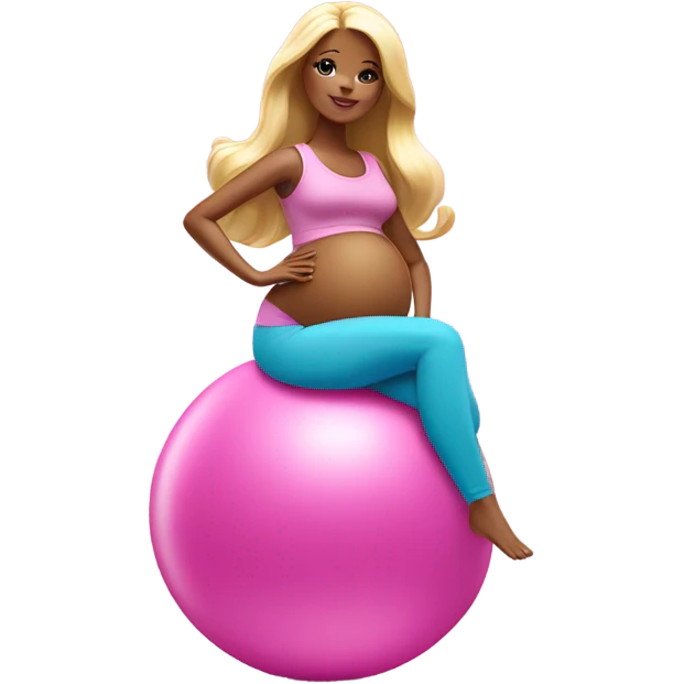 Pregnant Barbie leaning on yoga ball emoji