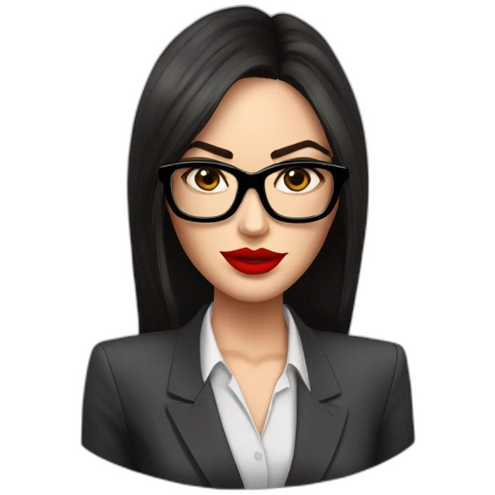 megan fox in a suit with big black glasses, showing a red card, realistic emoji