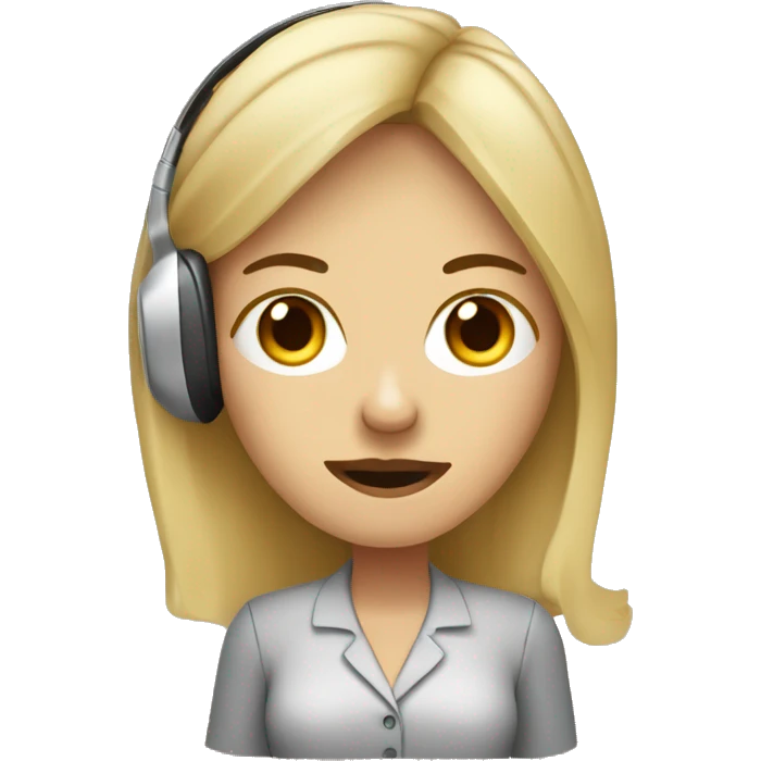 A call center worker, blonde, wearing headphones, with large dark circles under her eyes, holding a coffee with a very tired face. emoji