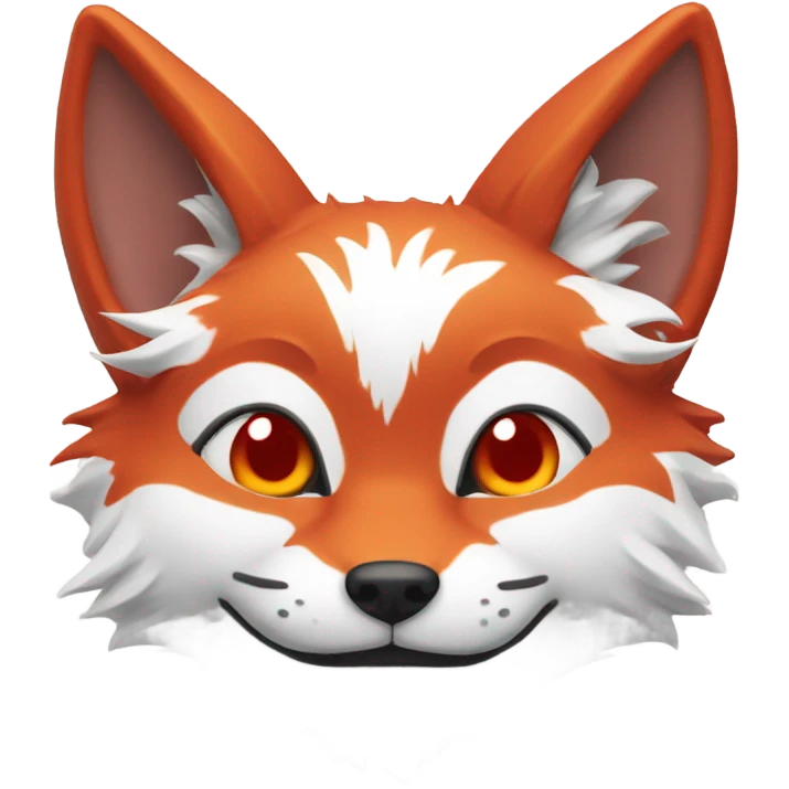 Kitsune head, red and white, happy face emoji