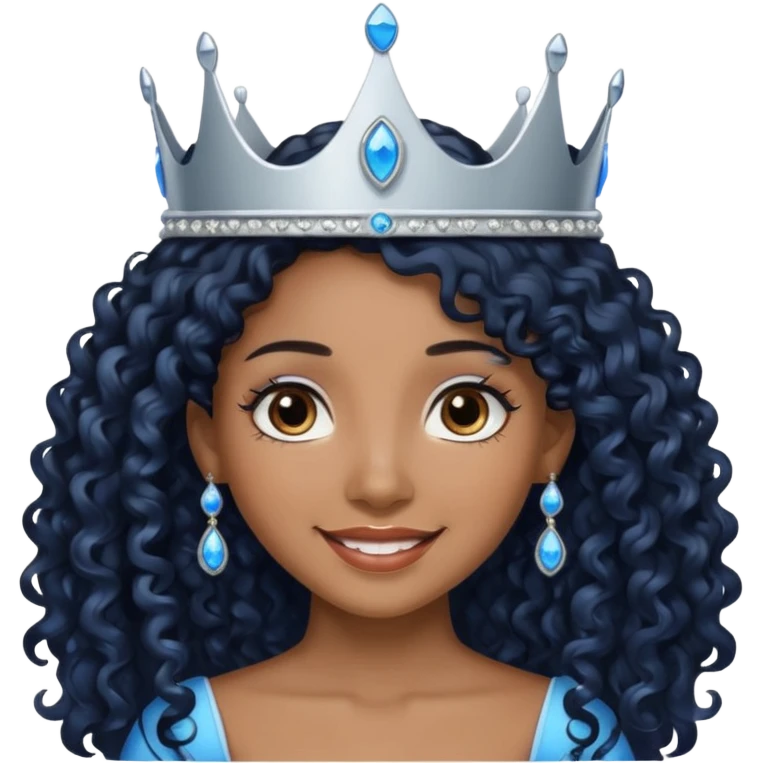 Por favor hazme el emoji de la princesa pero morena con el pelo negro y rizado y largo, los ojos marrones y la corona plateada con jollas azules emoji