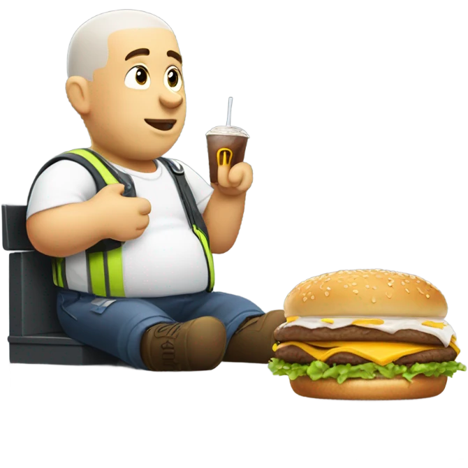 Bald big fat aircraft mechanic eating McDonald’s  emoji