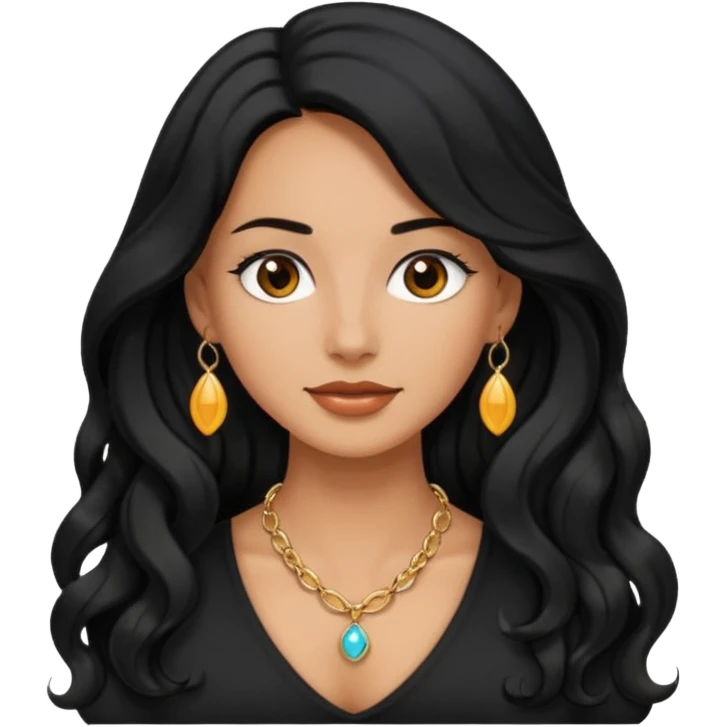Mujer morena pelo ondulado negro largo emoji