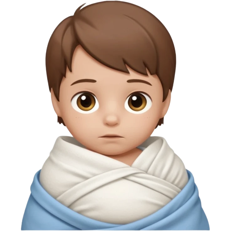 A new born baby boy wrapped in a swaddle with brown hair emoji
