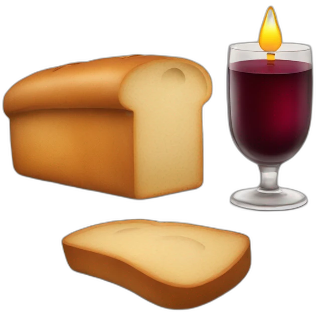 2 candles, a cup of red wine and a loaf of bread emoji