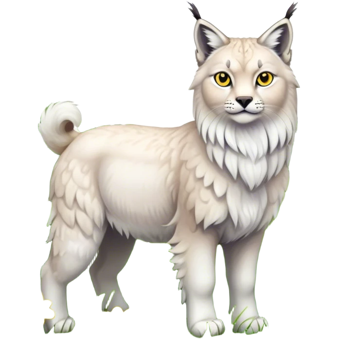 Collage of exotic animals: a lynx with striking eyes, and a fluffy alpaca standing in a lush meadow. The lynx gazes intently while the alpaca looks calm and curious. Surrounded by vibrant plants and flowers. Transparent background for a lively, colorful scene. emoji