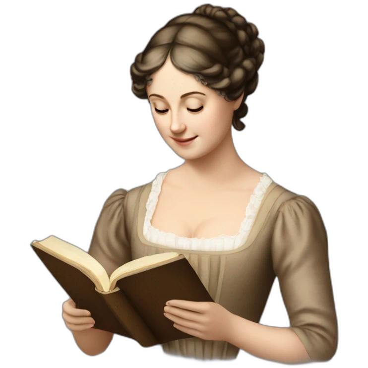 jane austen looking at a book emoji