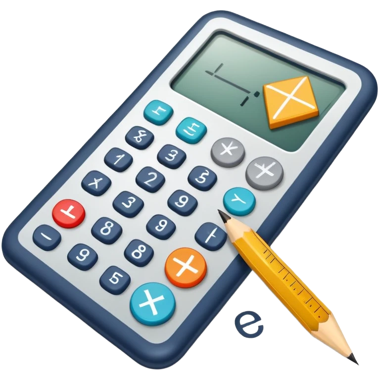 An icon featuring mathematical formulas, a calculator, and geometric shapes, symbolizing mathematics. The design includes numbers, a ruler, and a compass, representing the study of numbers, logic, and equations. Transparent background highlights the science of calculation and analysis emoji