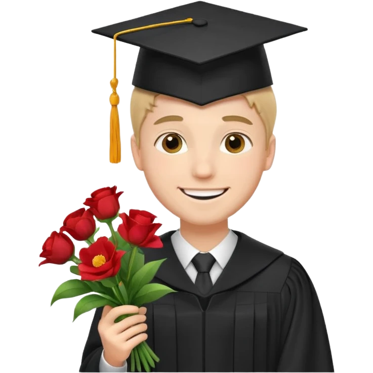 Graduated Students, Male,wearing graduation cap, holding bouquet of flowers
 emoji