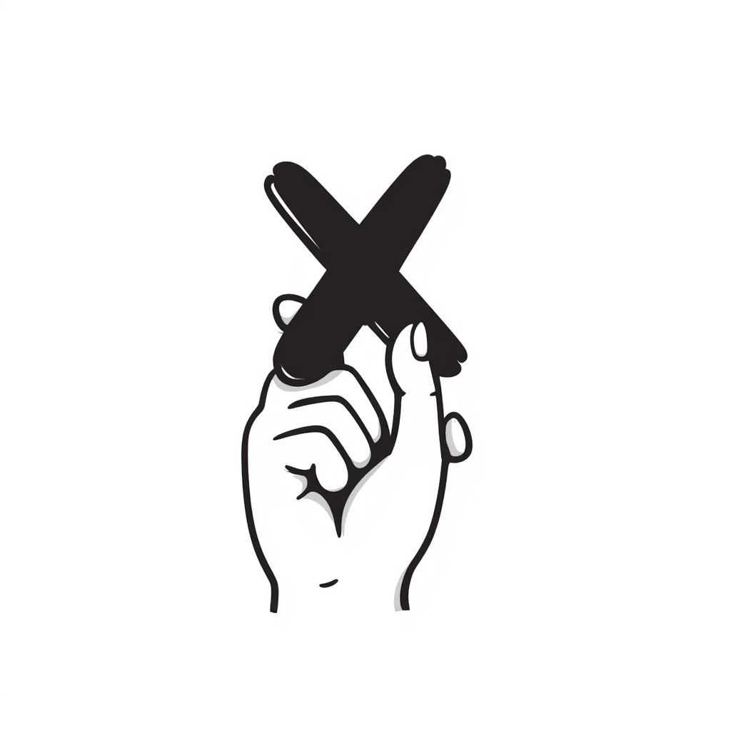 hand holding an X with a shadow effect emoji