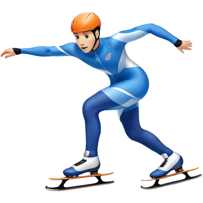 An icon showing a speed skater gliding on a professional oval ice track, captured in mid-motion with aerodynamic posture and sleek skates. The background features snowy mountains, flags, and a clear blue sky. Transparent background reflects the speed and elegance of the sport. emoji