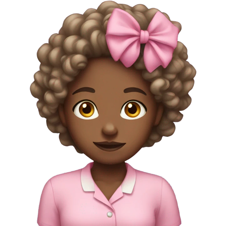 Black girl with curly hair and bows wearing a pink shirt  emoji