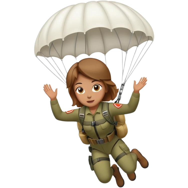 light brown haired army girl parachuting down white parachute  emoji
