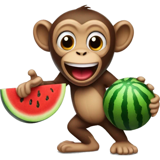 monkey eating a watermelon while drinking kool aid and playing basketball emoji