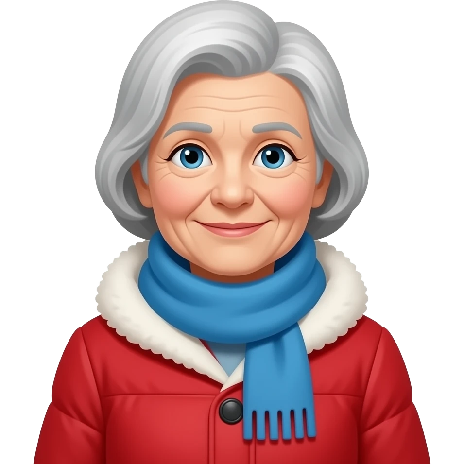 old women in red winter clothes with blue scarf emoji