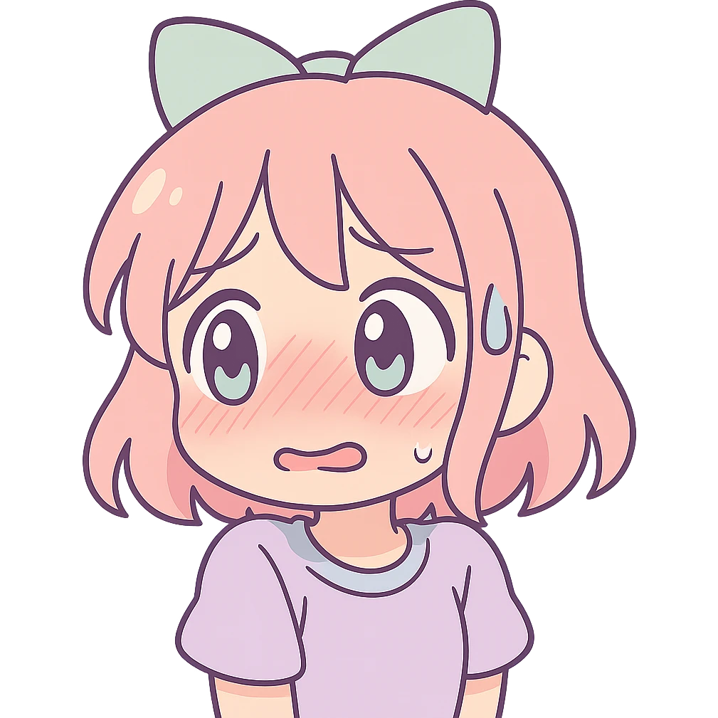anime style character with an embarrassed expression, blushing, looking away, sweat drop, cute and expressive emoji