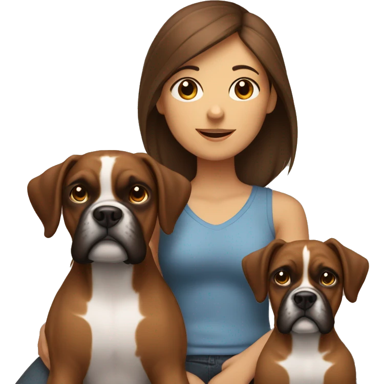 a brown hair girl with two boxer dogs sitting emoji