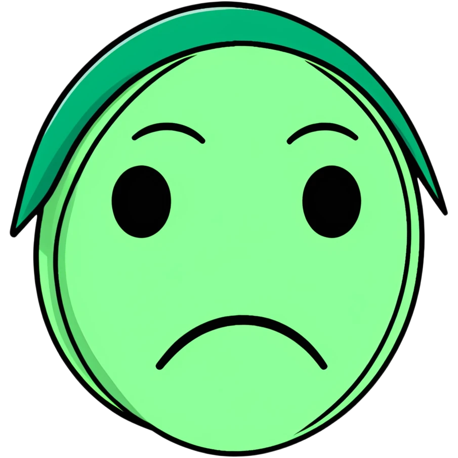 Geometric Maya style sad emoji - no reply, strictly white and deep dark green only, angular sharp lines emoji