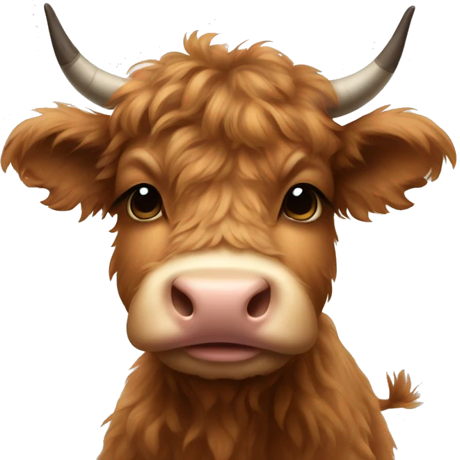 brown fluffy baby scottish cow with a small bow on head emoji