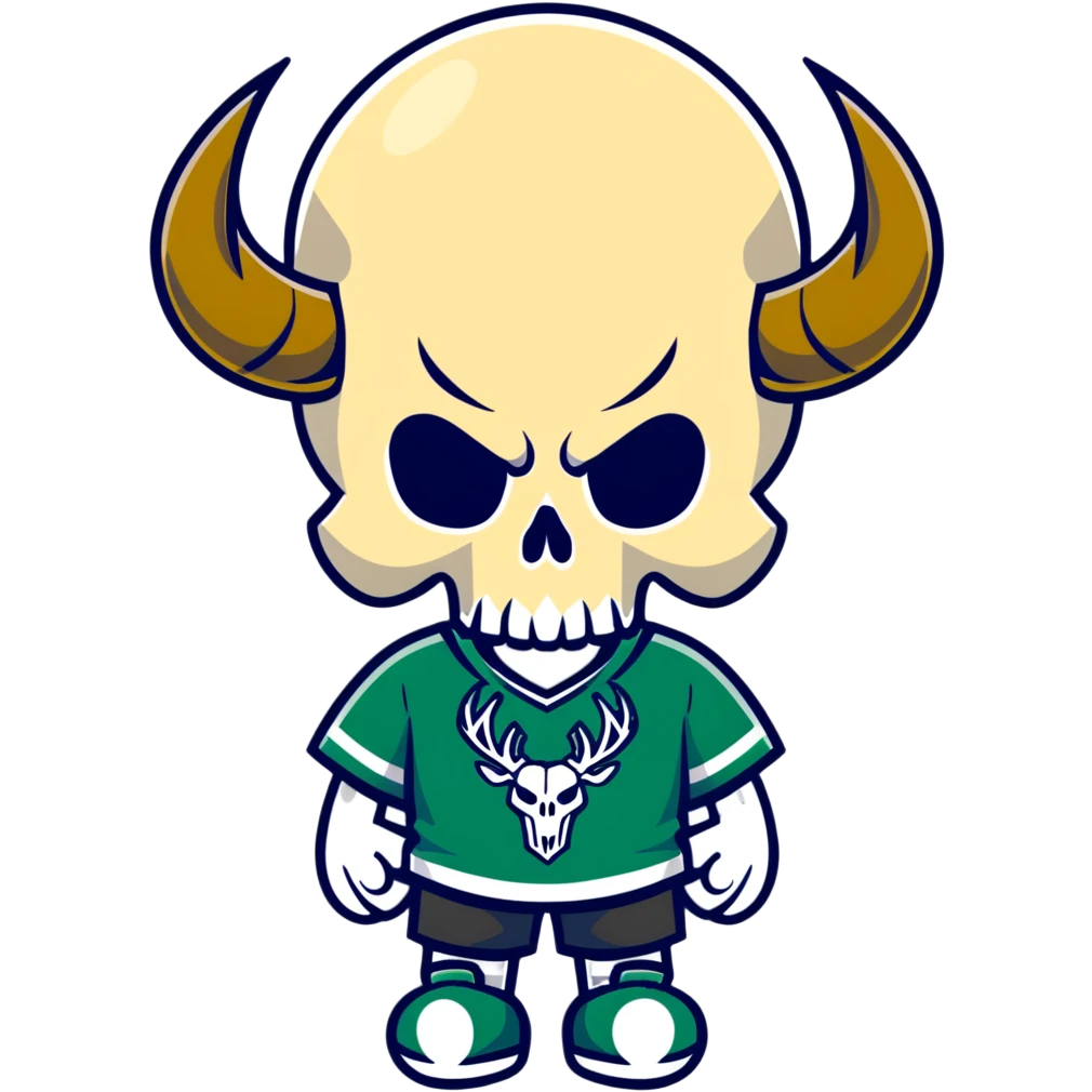 cool skull in Milwaukee Bucks basketball team colors (dark green, cream, and blue) emoji