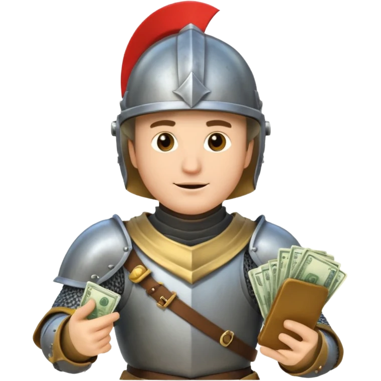 Knight with helmet holding phone and money emoji